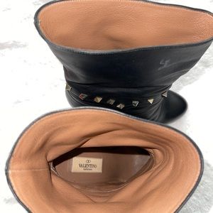 Valentino Black Leather Combat Boots with Gold Studs